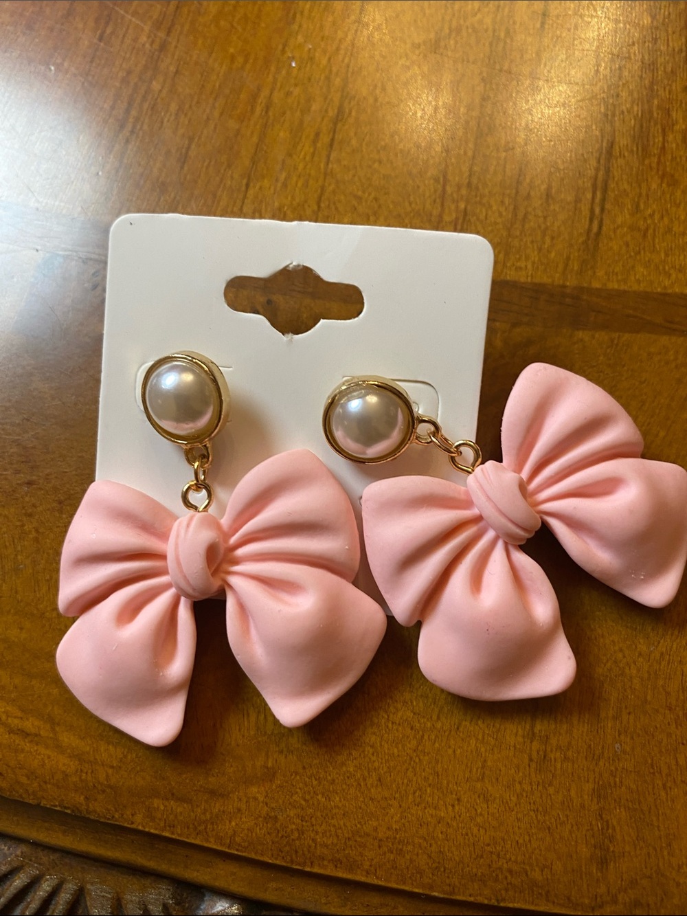 Pink Bow Drop Earrings with Pearl Stud - Women's Fashion Jewelry